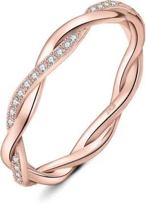 JewelryPalace Love Rope Infinity Moissanite Wedding Band for Women, Twisted 14K White Yellow Rose Gold 925 Sterling Silver Promise Ring for Her, Wave Simulated Diamond Stackable Rings VVS D-F