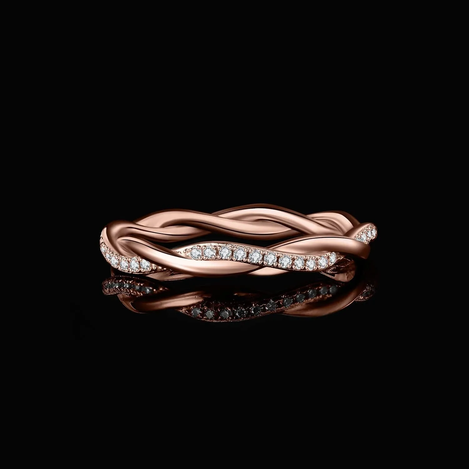 JewelryPalace Love Rope Infinity Moissanite Wedding Band for Women, Twisted 14K White Yellow Rose Gold 925 Sterling Silver Promise Ring for Her, Wave Simulated Diamond Stackable Rings VVS D-F