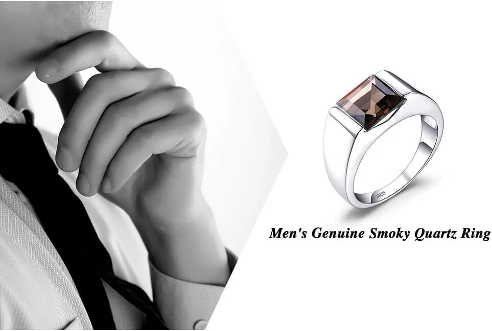 Jewelrypalace Men's Square 2-3ct Natural Smoky Quartz Created Ruby Alexandrite Sapphire Simulated Emerald Engagement Ring, 14K White Gold Plated 925 Sterling Silver Promise Rings, Gemstone Jewelry