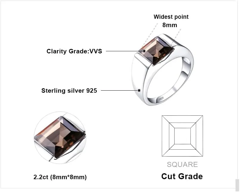 Jewelrypalace Men's Square 2-3ct Natural Smoky Quartz Created Ruby Alexandrite Sapphire Simulated Emerald Engagement Ring, 14K White Gold Plated 925 Sterling Silver Promise Rings, Gemstone Jewelry