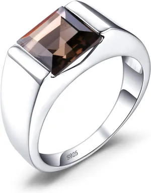 Jewelrypalace Men's Square 2-3ct Natural Smoky Quartz Created Ruby Alexandrite Sapphire Simulated Emerald Engagement Ring, 14K White Gold Plated 925 Sterling Silver Promise Rings, Gemstone Jewelry