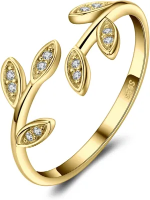 JewelryPalace Olive Leaf Cubic Zirconia Open Adjustable Rings, 925 Sterling Silver Rings for Women, Simulated Diamond Cuff Finger Thumb Band Ring, Girls Womens Jewelry Gifts