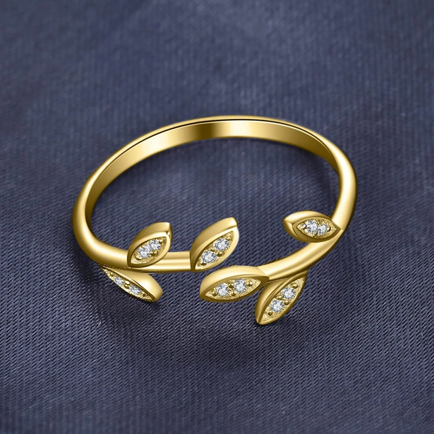 JewelryPalace Olive Leaf Cubic Zirconia Open Adjustable Rings, 925 Sterling Silver Rings for Women, Simulated Diamond Cuff Finger Thumb Band Ring, Girls Womens Jewelry Gifts