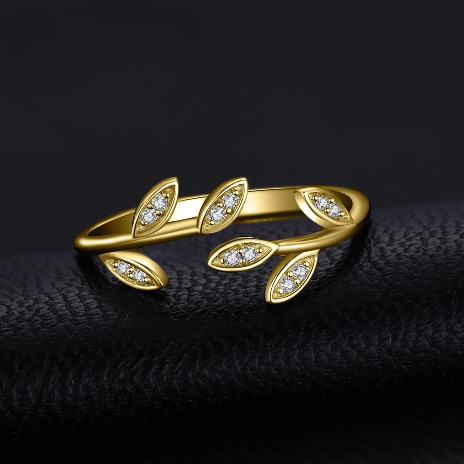 JewelryPalace Olive Leaf Cubic Zirconia Open Adjustable Rings, 925 Sterling Silver Rings for Women, Simulated Diamond Cuff Finger Thumb Band Ring, Girls Womens Jewelry Gifts