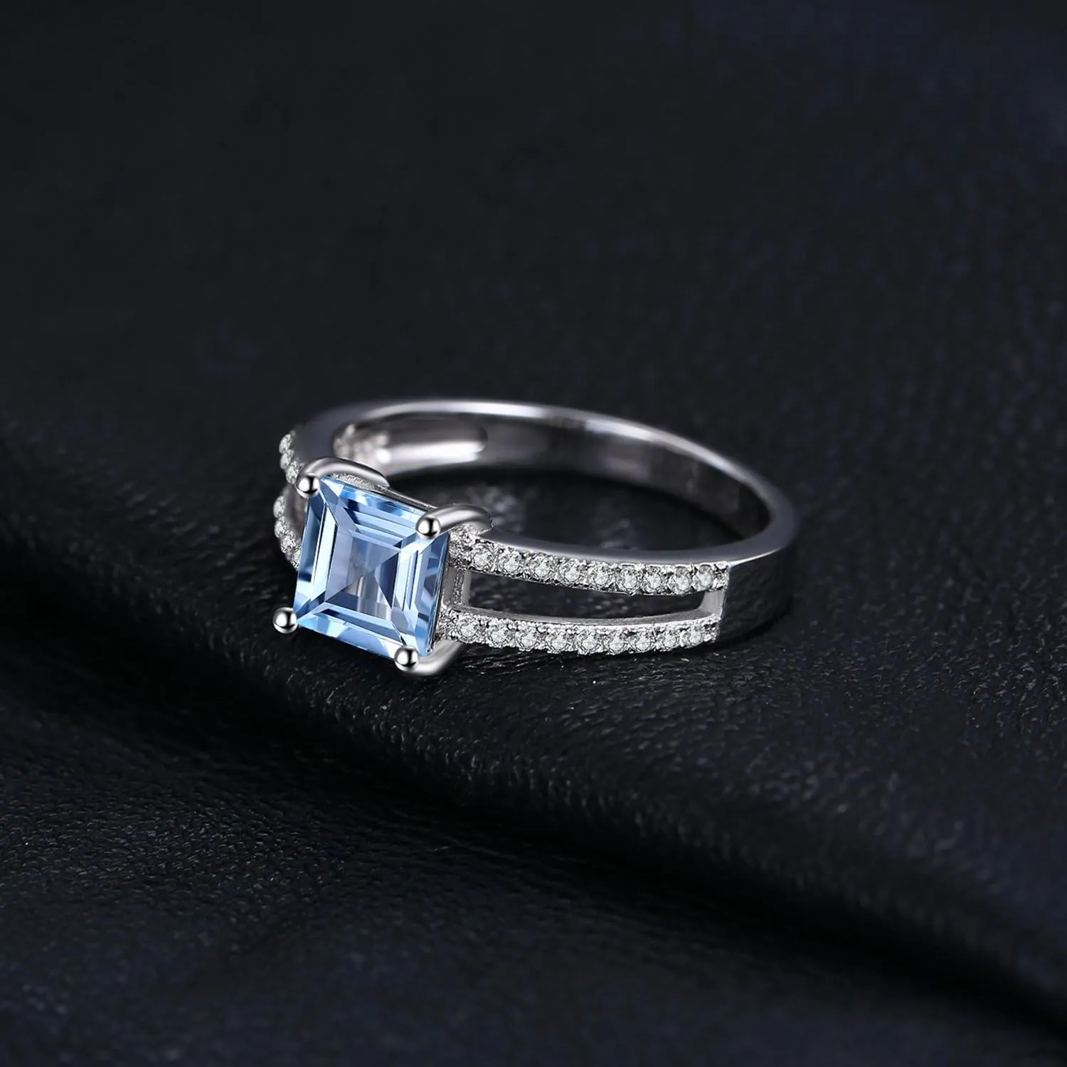 JewelryPalace Princess Cut 1.2ct Genuine Blue Topaz Solitaire Rings for Her, 14K White Gold Plated 925 Sterling Silver Promise Ring for Women, Natural Gemstone jewelry Sets Rings