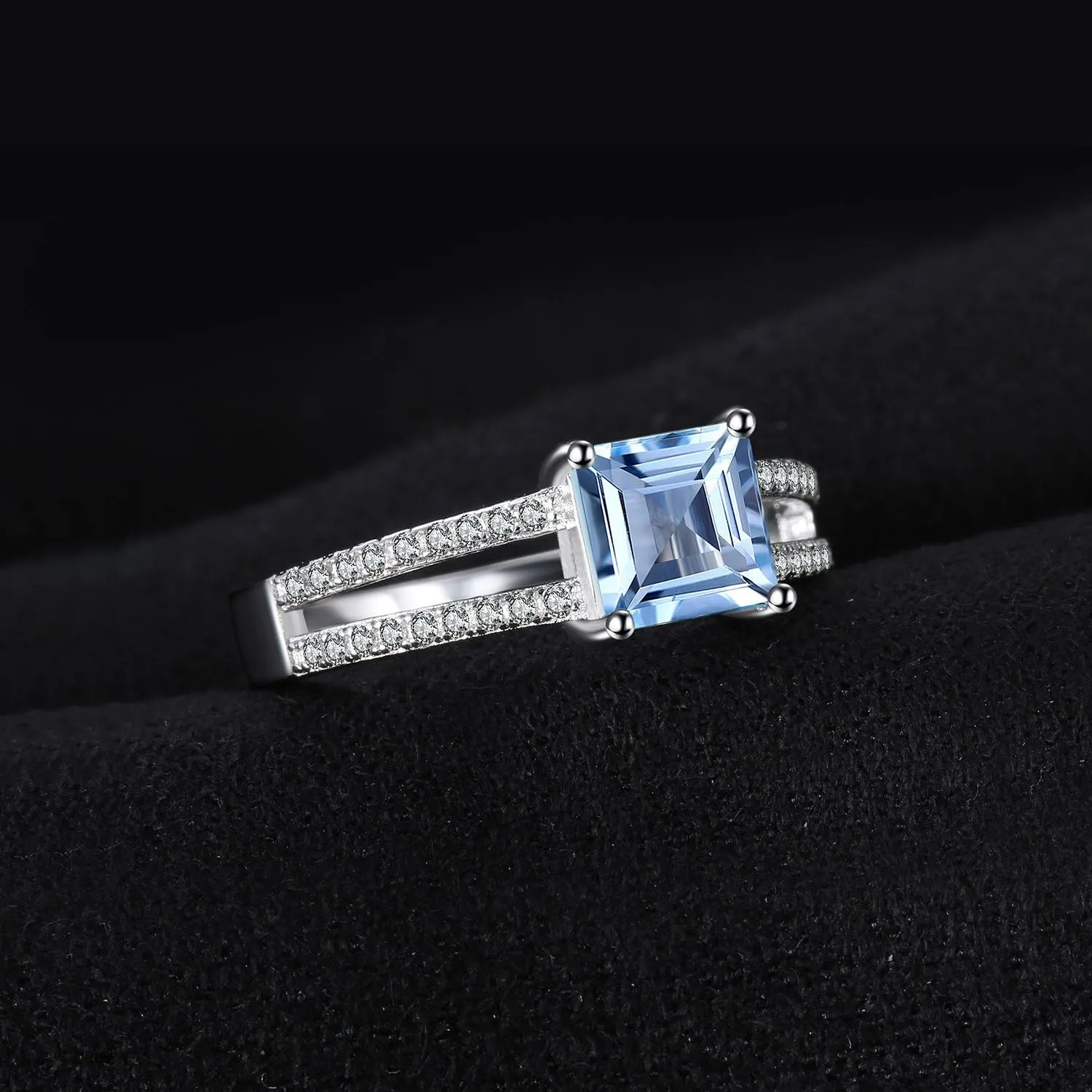 JewelryPalace Princess Cut 1.2ct Genuine Blue Topaz Solitaire Rings for Her, 14K White Gold Plated 925 Sterling Silver Promise Ring for Women, Natural Gemstone jewelry Sets Rings