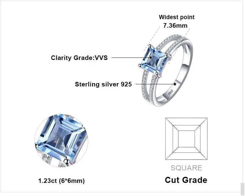 JewelryPalace Princess Cut 1.2ct Genuine Blue Topaz Solitaire Rings for Her, 14K White Gold Plated 925 Sterling Silver Promise Ring for Women, Natural Gemstone jewelry Sets Rings