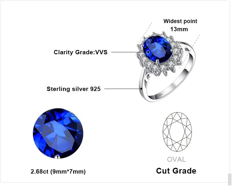 JewelryPalace Princess Diana Kate Middleton Class Gemstone Birthstone Sapphire Halo Engagement Rings for Women, Anniversary 14K White Yellow Rose Gold Plated 925 Sterling Silver Promise Rings for Her