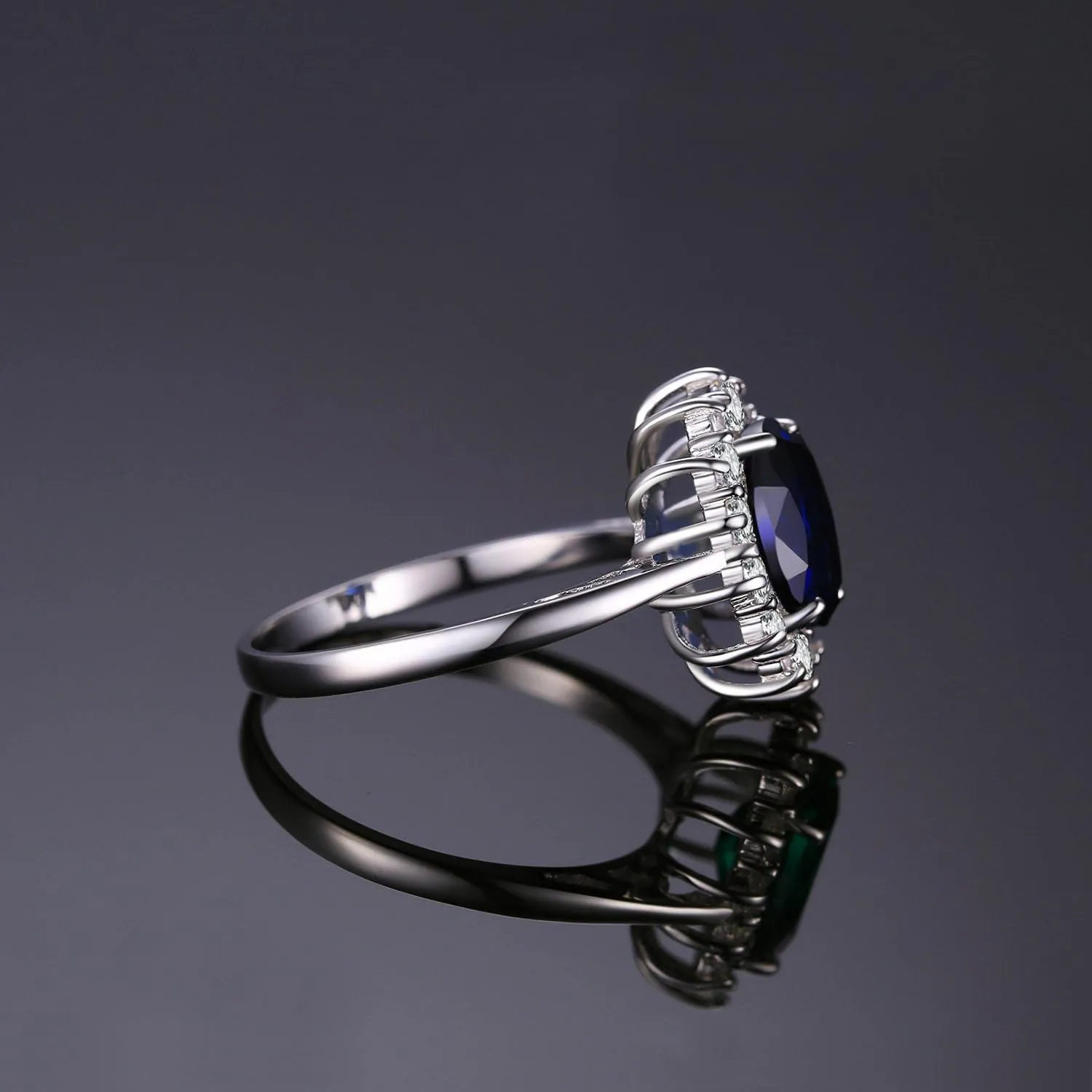 JewelryPalace Princess Diana Kate Middleton Class Gemstone Birthstone Sapphire Halo Engagement Rings for Women, Anniversary 14K White Yellow Rose Gold Plated 925 Sterling Silver Promise Rings for Her