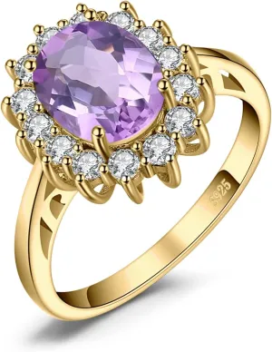 JewelryPalace Princess Diana Kate Middleton Class Gemstone Birthstone Sapphire Halo Engagement Rings for Women, Anniversary 14K White Yellow Rose Gold Plated 925 Sterling Silver Promise Rings for Her