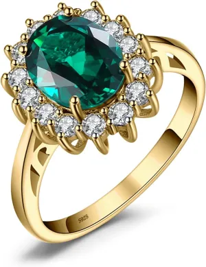JewelryPalace Princess Diana Kate Middleton Class Gemstone Birthstone Sapphire Halo Engagement Rings for Women, Anniversary 14K White Yellow Rose Gold Plated 925 Sterling Silver Promise Rings for Her