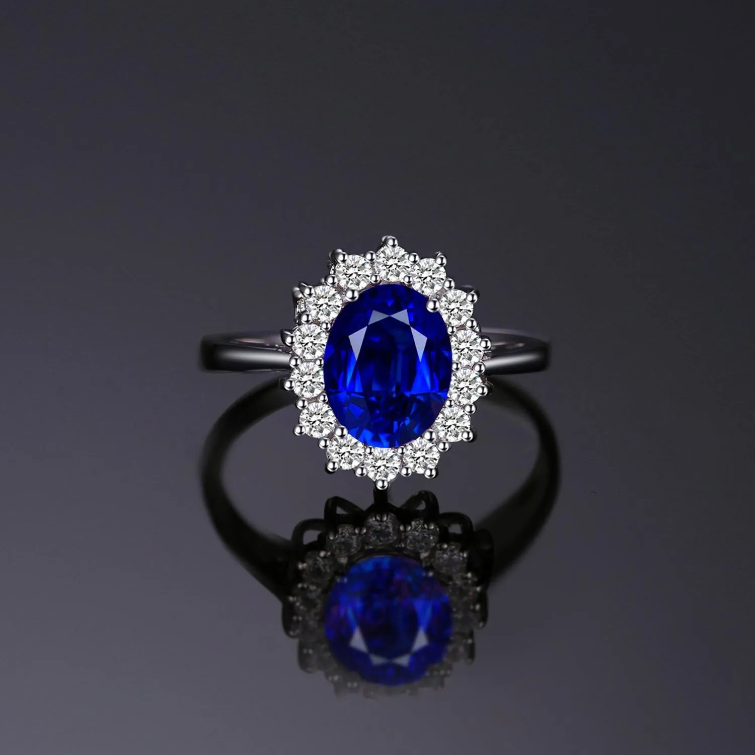JewelryPalace Princess Diana Kate Middleton Class Gemstone Birthstone Sapphire Halo Engagement Rings for Women, Anniversary 14K White Yellow Rose Gold Plated 925 Sterling Silver Promise Rings for Her