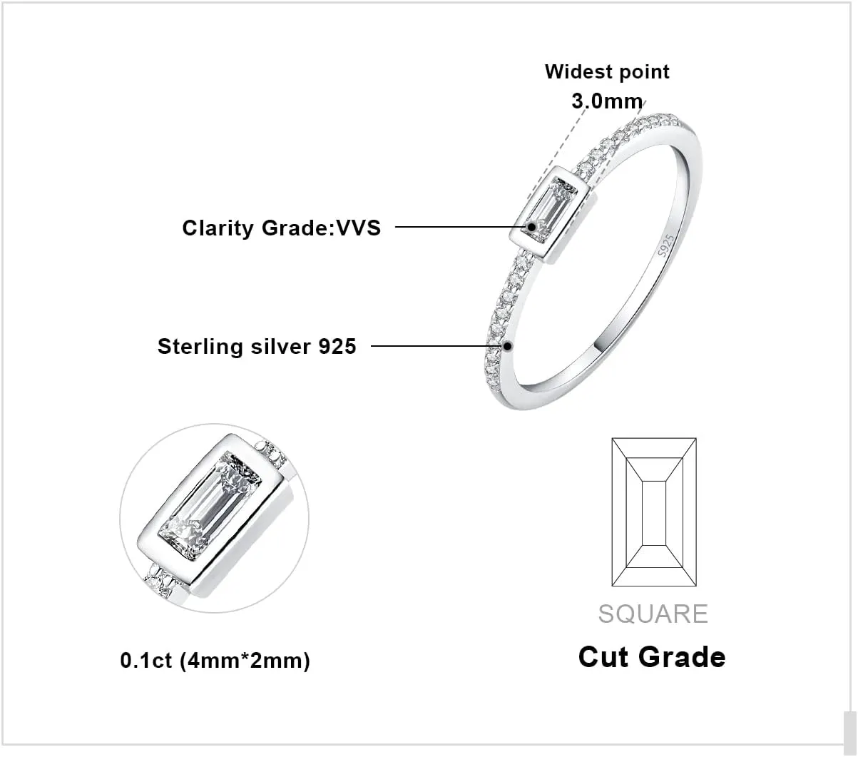 JewelryPalace Princess Emerald Cut CZ Stackable Wedding Ring Eternity Bands for Women, Cubic Zirconia 925 Sterling Silver 14k Yellow Rose Gold Plated Promise Ring for Her, 4pc Anniversary Ring Sets