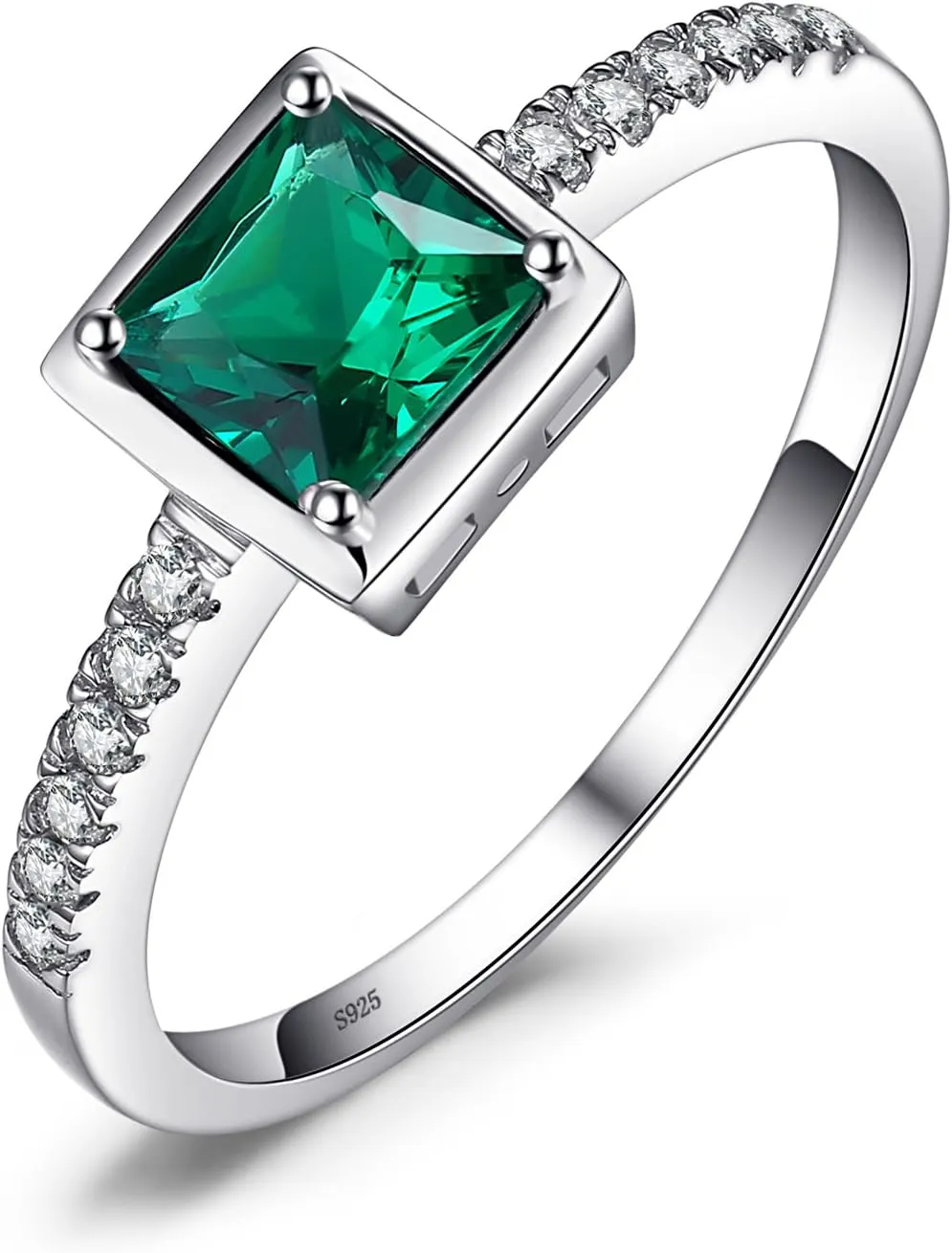 JewelryPalace Square Cut 1ct Created Sapphire Simulated Emerald Solitaire Rings for Her, 14K White Yellow Rose Gold 925 Sterling Silver Promise Ring for Women, Gemstone Jewelry Sets Rings