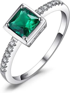 JewelryPalace Square Cut 1ct Created Sapphire Simulated Emerald Solitaire Rings for Her, 14K White Yellow Rose Gold 925 Sterling Silver Promise Ring for Women, Gemstone Jewelry Sets Rings