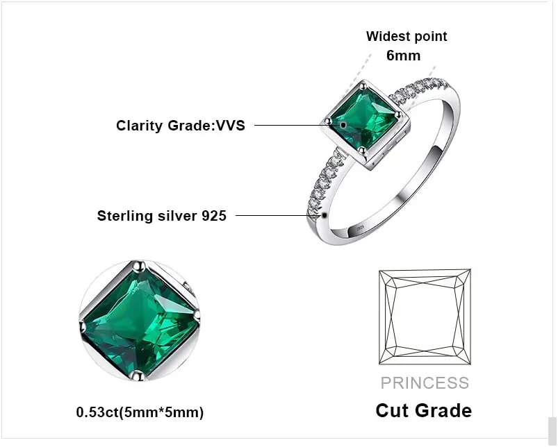 JewelryPalace Square Cut 1ct Created Sapphire Simulated Emerald Solitaire Rings for Her, 14K White Yellow Rose Gold 925 Sterling Silver Promise Ring for Women, Gemstone Jewelry Sets Rings