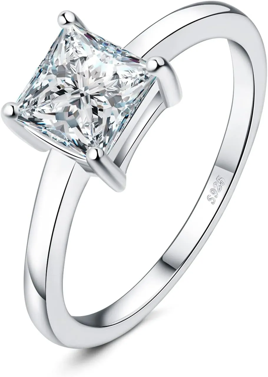 JewelryPalace Square Shape 1ct Cubic Zirconia Solitaire Engagement Rings for Women, 925 Sterling Silver Promise Ring for Her, Simulated Diamond Anniversary Wedding Ring Jewelry Sets