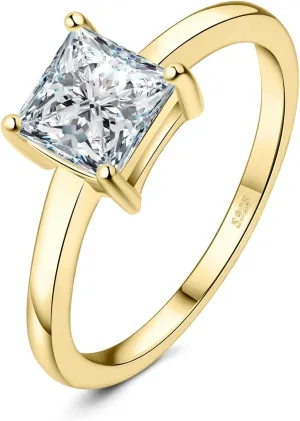 JewelryPalace Square Shape 1ct Cubic Zirconia Solitaire Engagement Rings for Women, 925 Sterling Silver Promise Ring for Her, Simulated Diamond Anniversary Wedding Ring Jewelry Sets