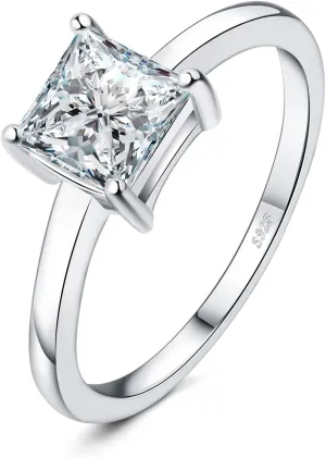 JewelryPalace Square Shape 1ct Cubic Zirconia Solitaire Engagement Rings for Women, 925 Sterling Silver Promise Ring for Her, Simulated Diamond Anniversary Wedding Ring Jewelry Sets