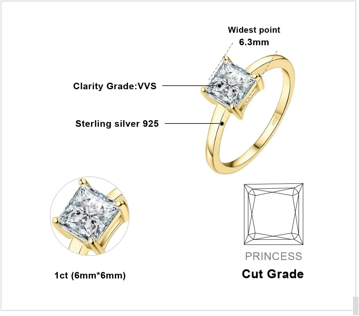 JewelryPalace Square Shape 1ct Cubic Zirconia Solitaire Engagement Rings for Women, 925 Sterling Silver Promise Ring for Her, Simulated Diamond Anniversary Wedding Ring Jewelry Sets