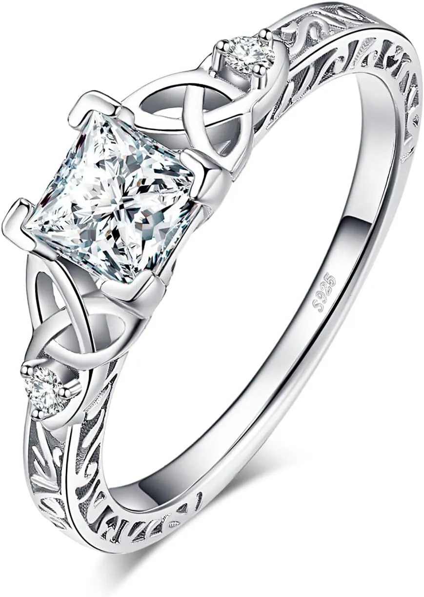 JewelryPalace Vintage Celtic Knot Princess Cut 1.2ct Cubic Zirconia Solitaire Engagement Rings for Women