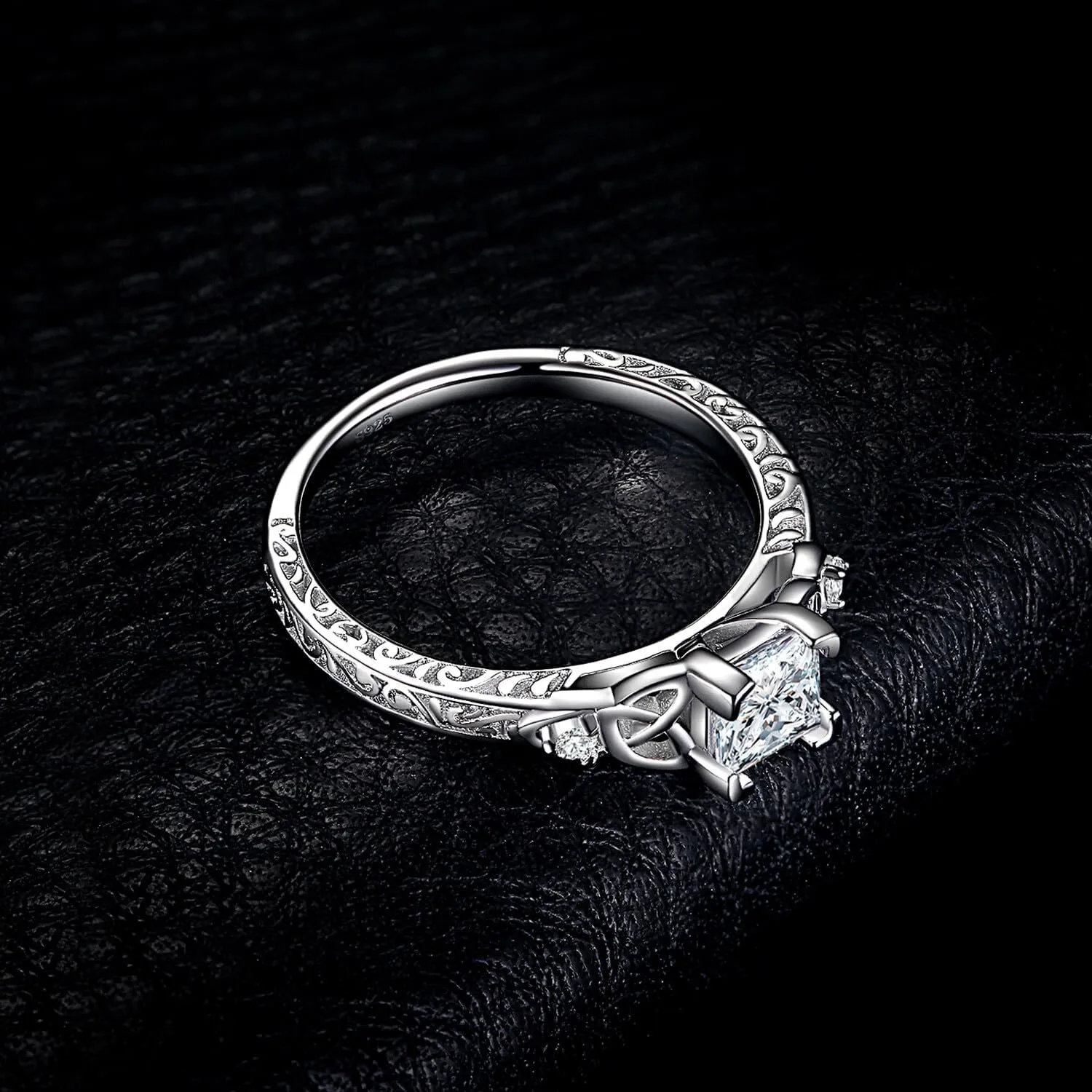 JewelryPalace Vintage Celtic Knot Princess Cut 1.2ct Cubic Zirconia Solitaire Engagement Rings for Women