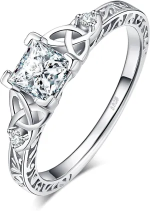 JewelryPalace Vintage Celtic Knot Princess Cut 1.2ct Cubic Zirconia Solitaire Engagement Rings for Women