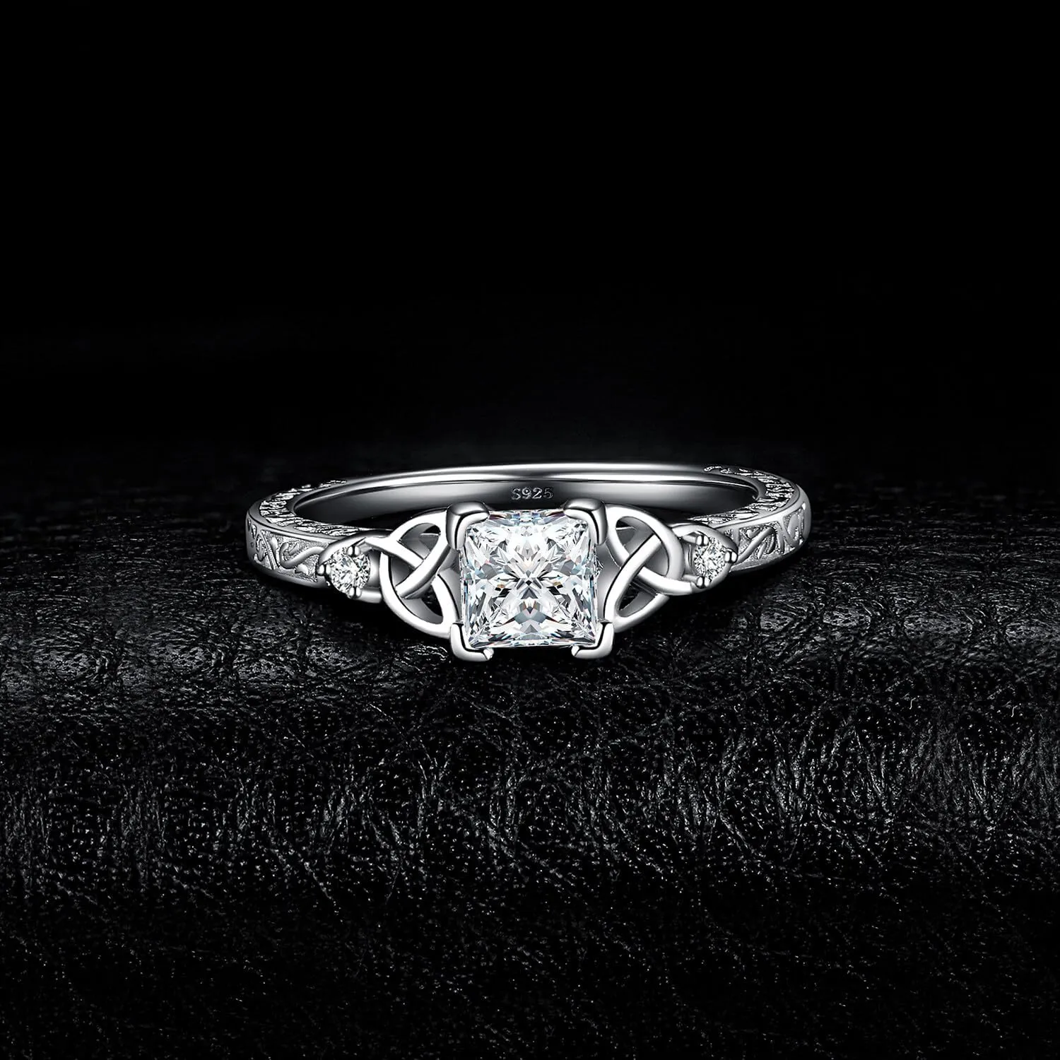 JewelryPalace Vintage Celtic Knot Princess Cut 1.2ct Cubic Zirconia Solitaire Engagement Rings for Women