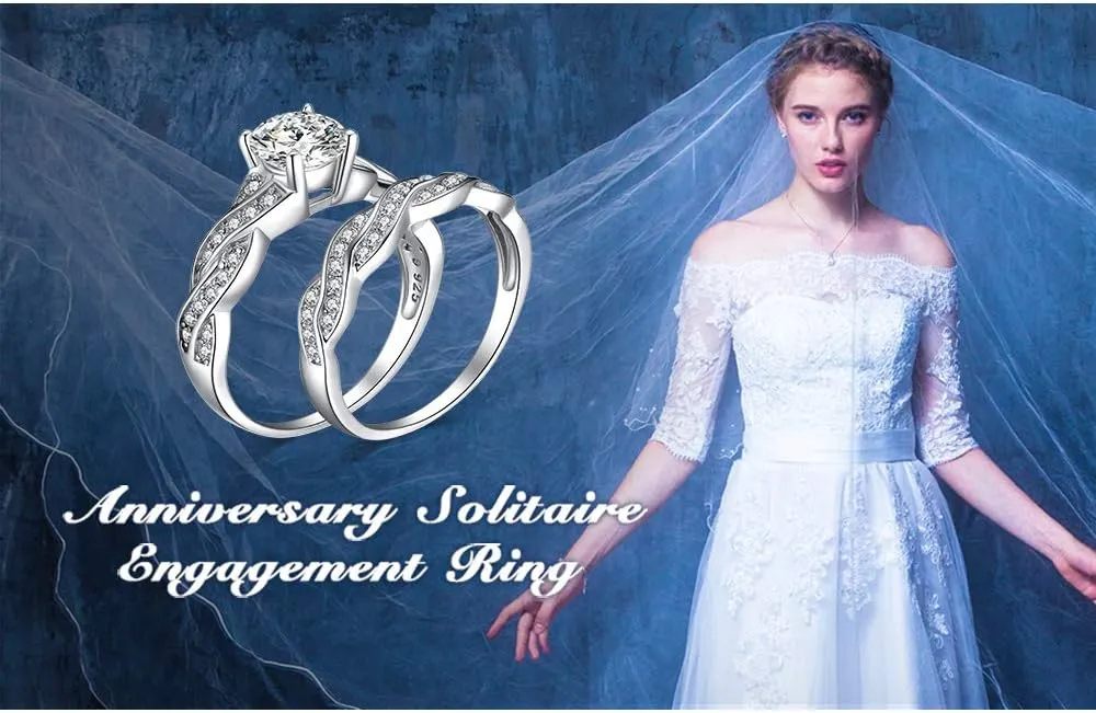 JewelryPalace Wedding Bands Engagement Rings for Women, 14K Gold Plated 925 Sterling Silver Cubic Zirconia Promise Rings for Her, Infinity Anniversary 1.5ct Simulated Diamond Ring