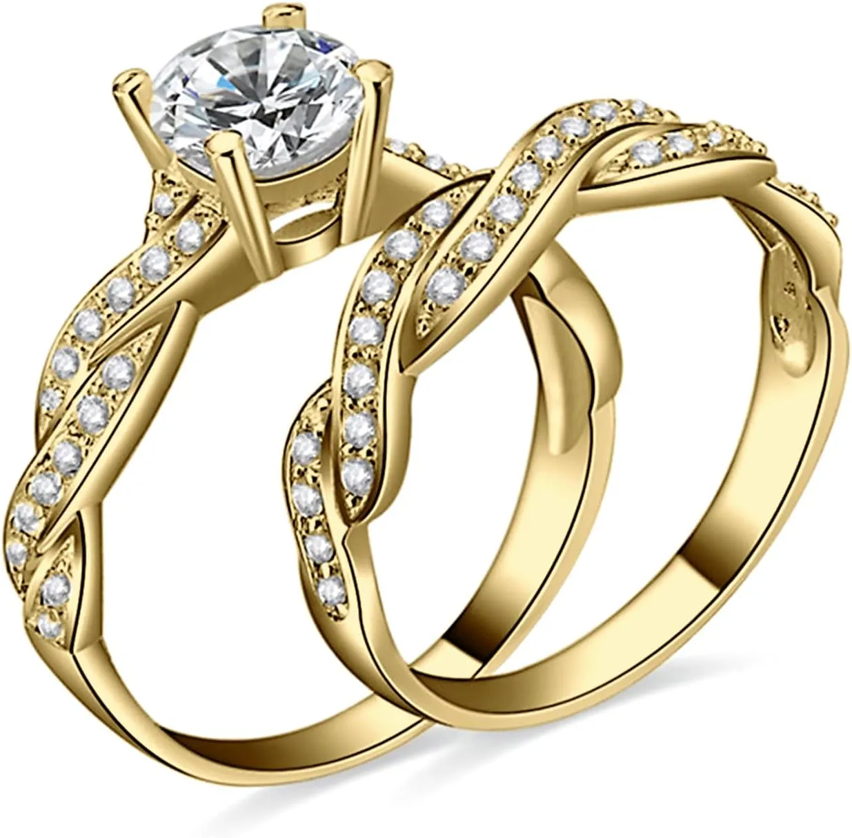 JewelryPalace Wedding Bands Engagement Rings for Women, 14K Gold Plated 925 Sterling Silver Cubic Zirconia Promise Rings for Her, Infinity Anniversary 1.5ct Simulated Diamond Ring