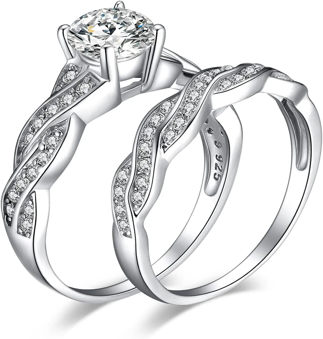JewelryPalace Wedding Bands Engagement Rings for Women, 14K Gold Plated 925 Sterling Silver Cubic Zirconia Promise Rings for Her, Infinity Anniversary 1.5ct Simulated Diamond Ring