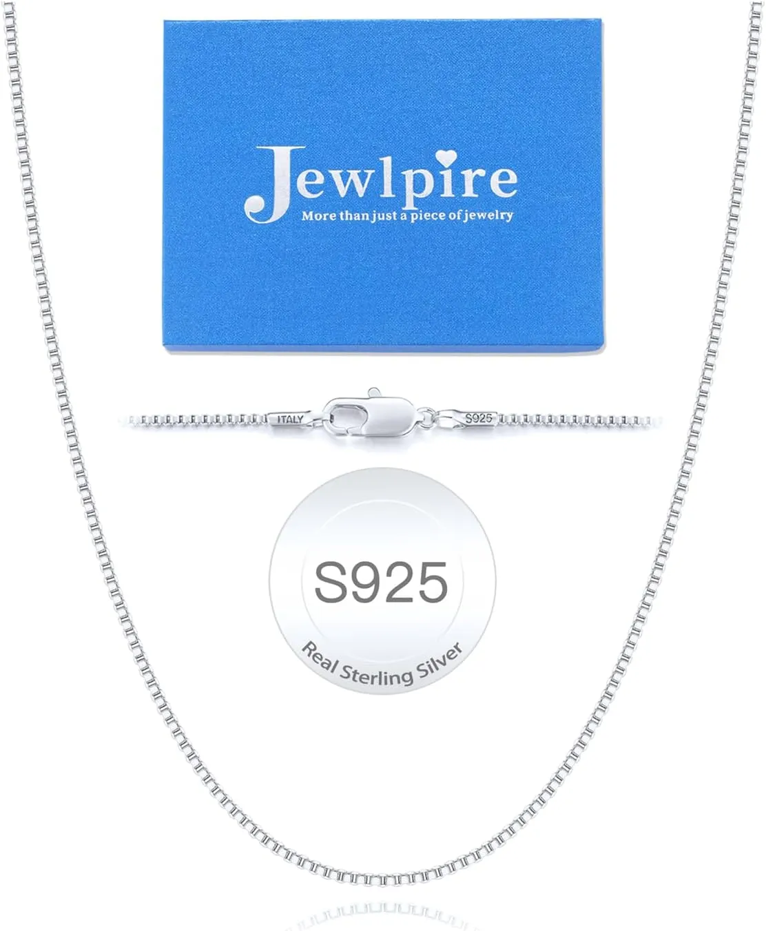 Jewlpire Italian 1mm 1.2mm Box Chain, 14K Over Gold/925 Sterling Silver Chain Necklace for Women, Jewelry Gift for Women 14 16 18 20 22 24 26 Inch