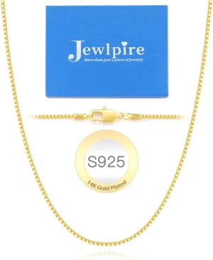 Jewlpire Italian 1mm 1.2mm Box Chain, 14K Over Gold/925 Sterling Silver Chain Necklace for Women, Jewelry Gift for Women 14 16 18 20 22 24 26 Inch