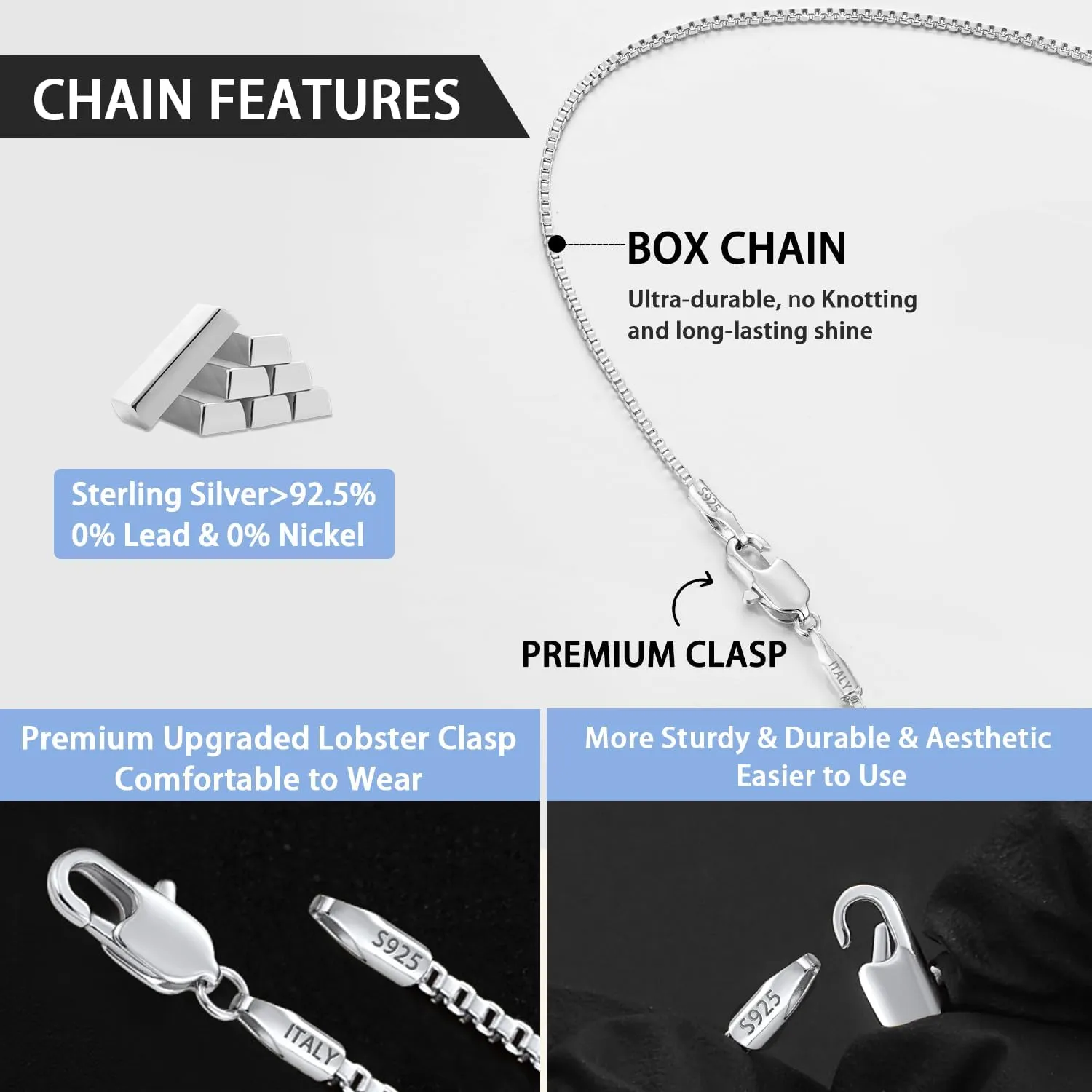 Jewlpire Italian 1mm 1.2mm Box Chain, 14K Over Gold/925 Sterling Silver Chain Necklace for Women, Jewelry Gift for Women 14 16 18 20 22 24 26 Inch