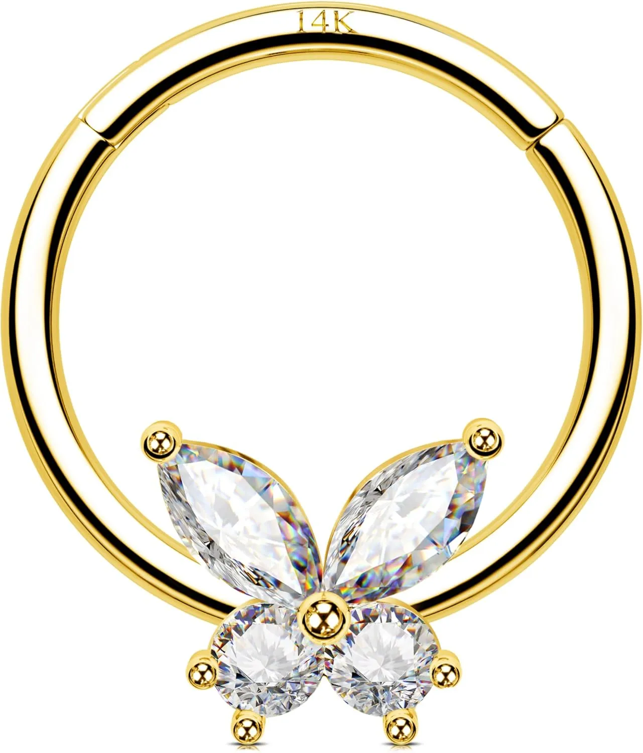 Jewseen 14K Solid Gold Cartilage Hoop Earrings 16g Septum Rings Butterfly Septum Jewelry Nose Hoop Ring Helix Tragus Daith Piercing Jewelry for Women