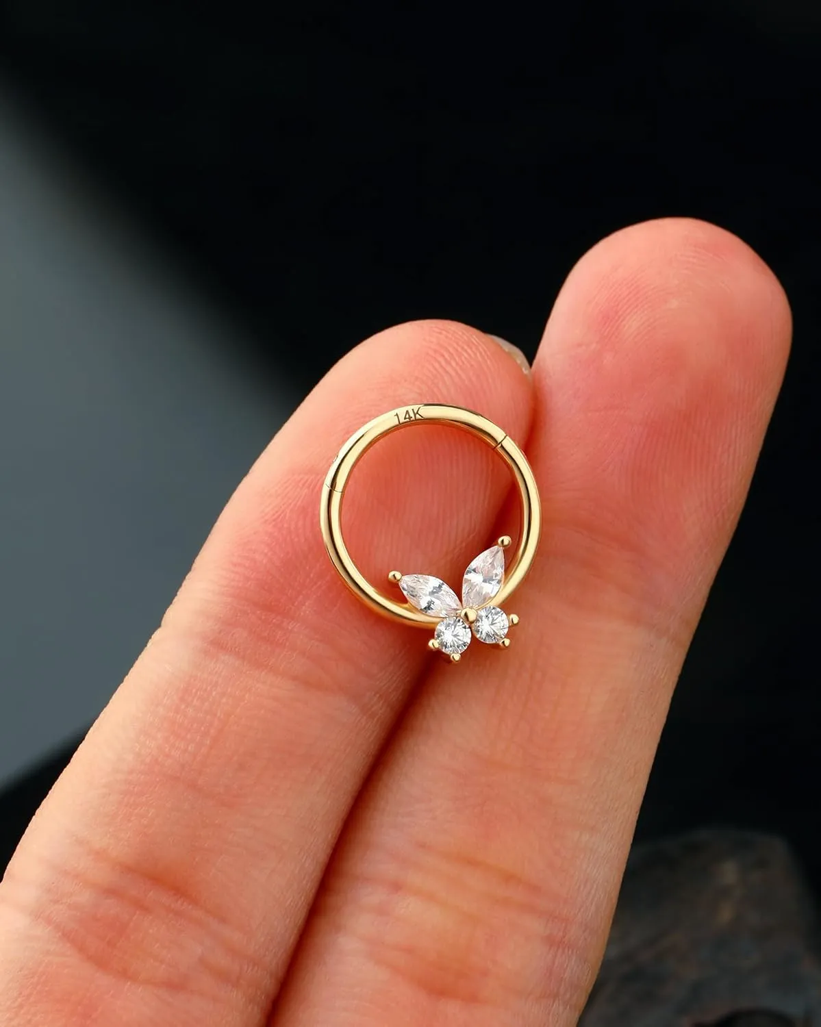 Jewseen 14K Solid Gold Cartilage Hoop Earrings 16g Septum Rings Butterfly Septum Jewelry Nose Hoop Ring Helix Tragus Daith Piercing Jewelry for Women