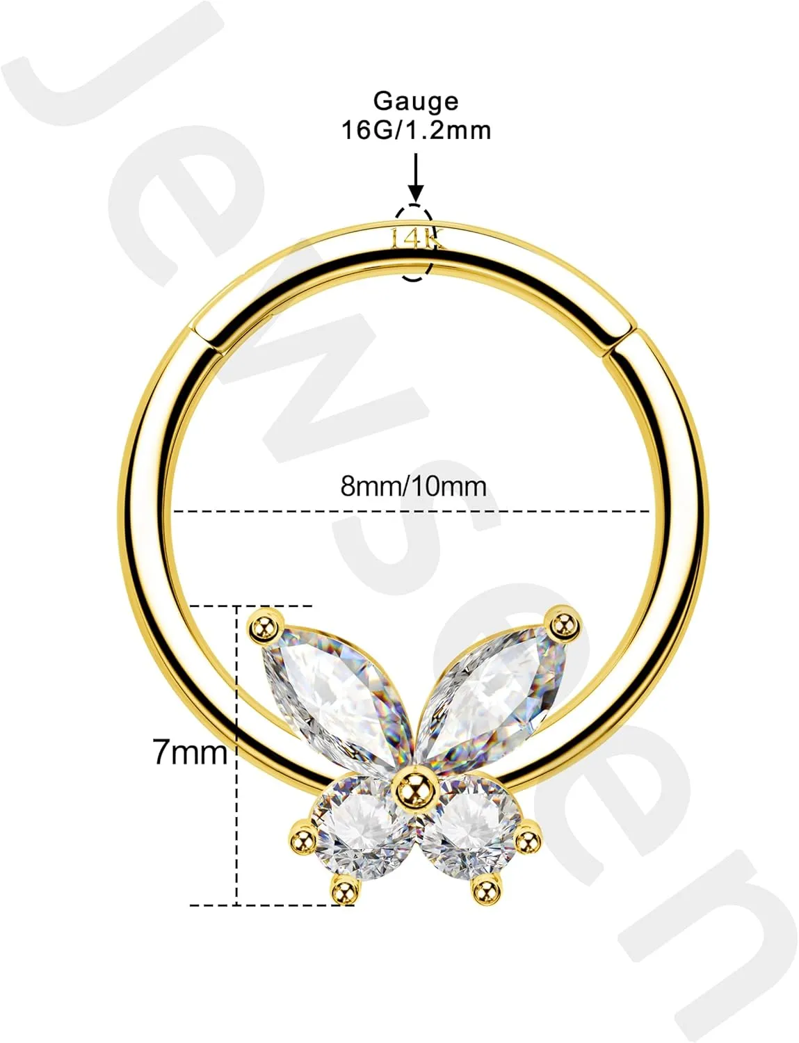 Jewseen 14K Solid Gold Cartilage Hoop Earrings 16g Septum Rings Butterfly Septum Jewelry Nose Hoop Ring Helix Tragus Daith Piercing Jewelry for Women