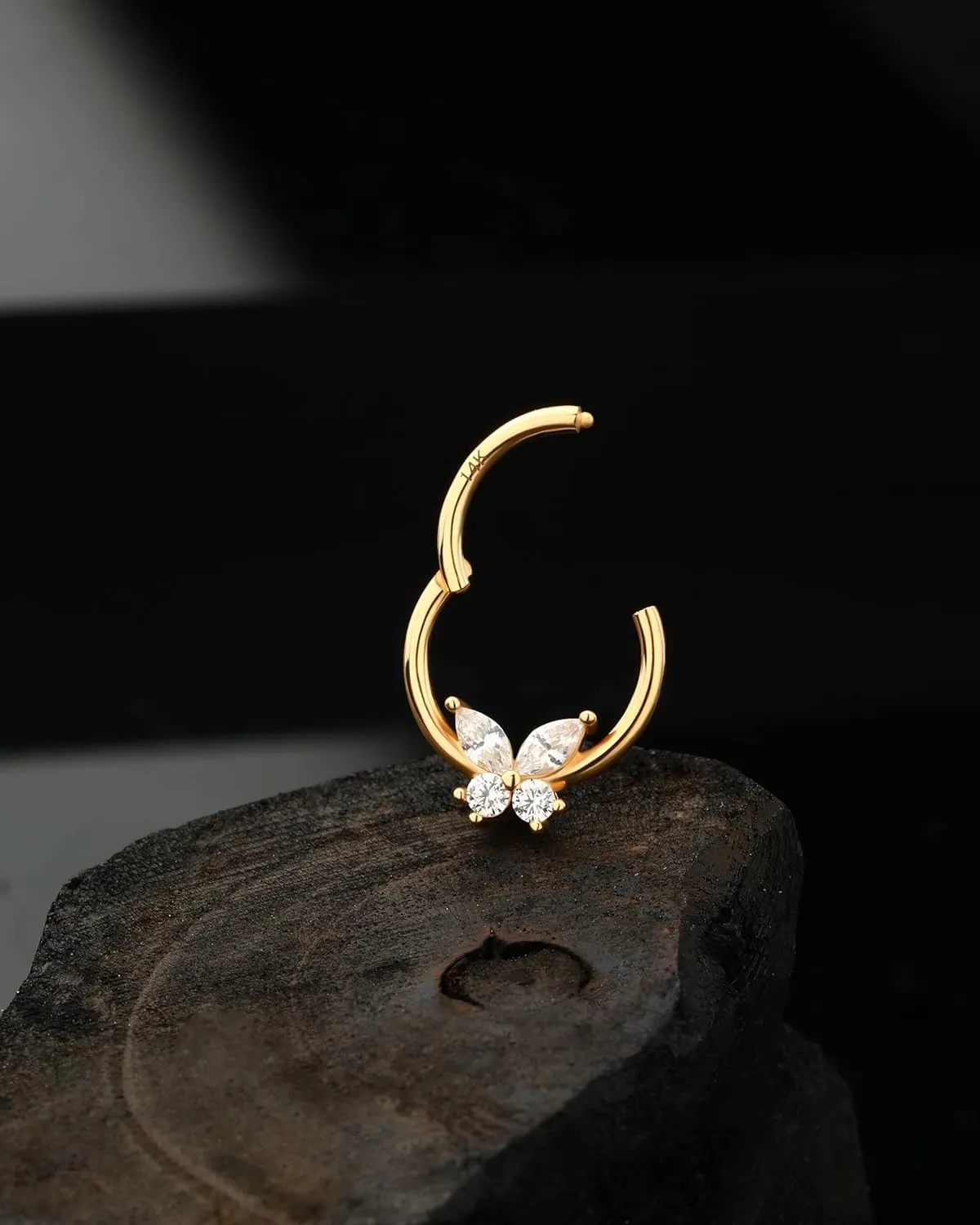 Jewseen 14K Solid Gold Cartilage Hoop Earrings 16g Septum Rings Butterfly Septum Jewelry Nose Hoop Ring Helix Tragus Daith Piercing Jewelry for Women