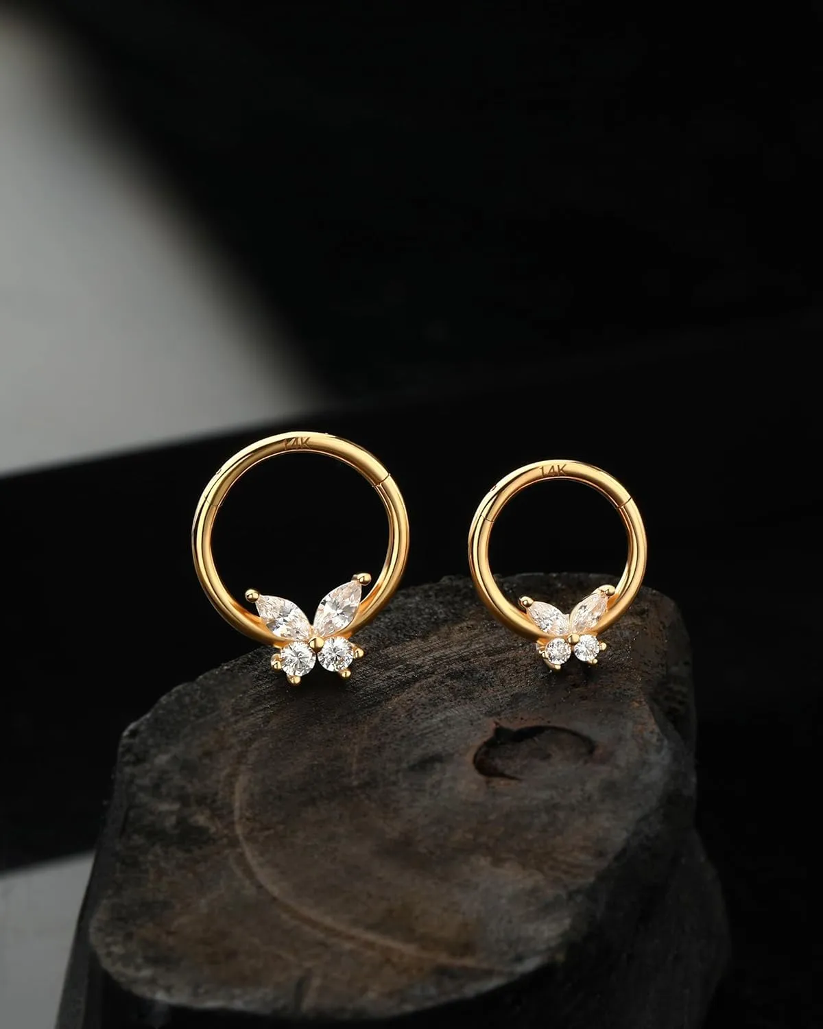 Jewseen 14K Solid Gold Cartilage Hoop Earrings 16g Septum Rings Butterfly Septum Jewelry Nose Hoop Ring Helix Tragus Daith Piercing Jewelry for Women