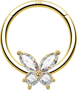 Jewseen 14K Solid Gold Cartilage Hoop Earrings 16g Septum Rings Butterfly Septum Jewelry Nose Hoop Ring Helix Tragus Daith Piercing Jewelry for Women