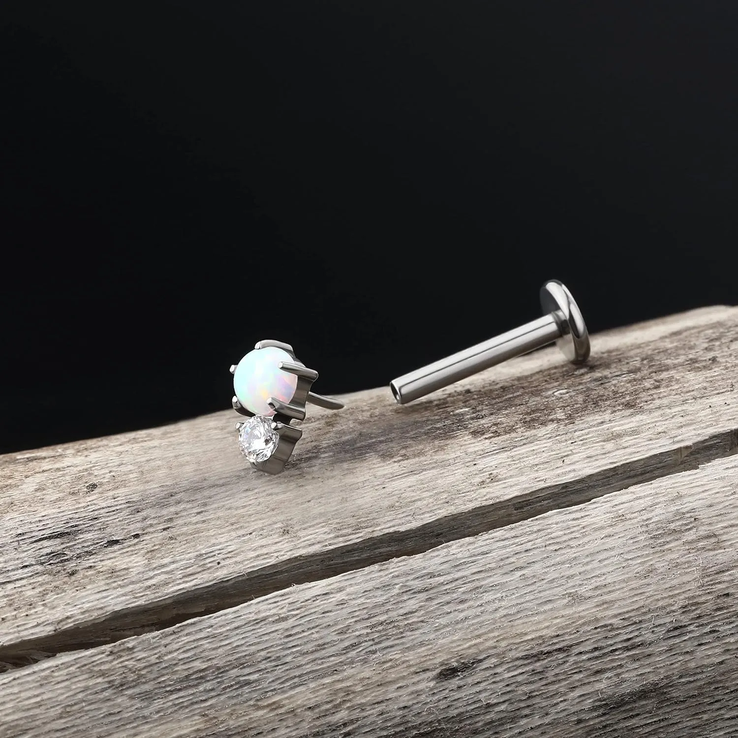 Jewseen 16g Titanium Cartilage Earrings Studs Opal Flat Back Cartilage Piercing CZ Lip Ring Conch Medusa Piercing Jewelry Piercing Jewelry Helix Tragus Piercing Nose Rings Studs