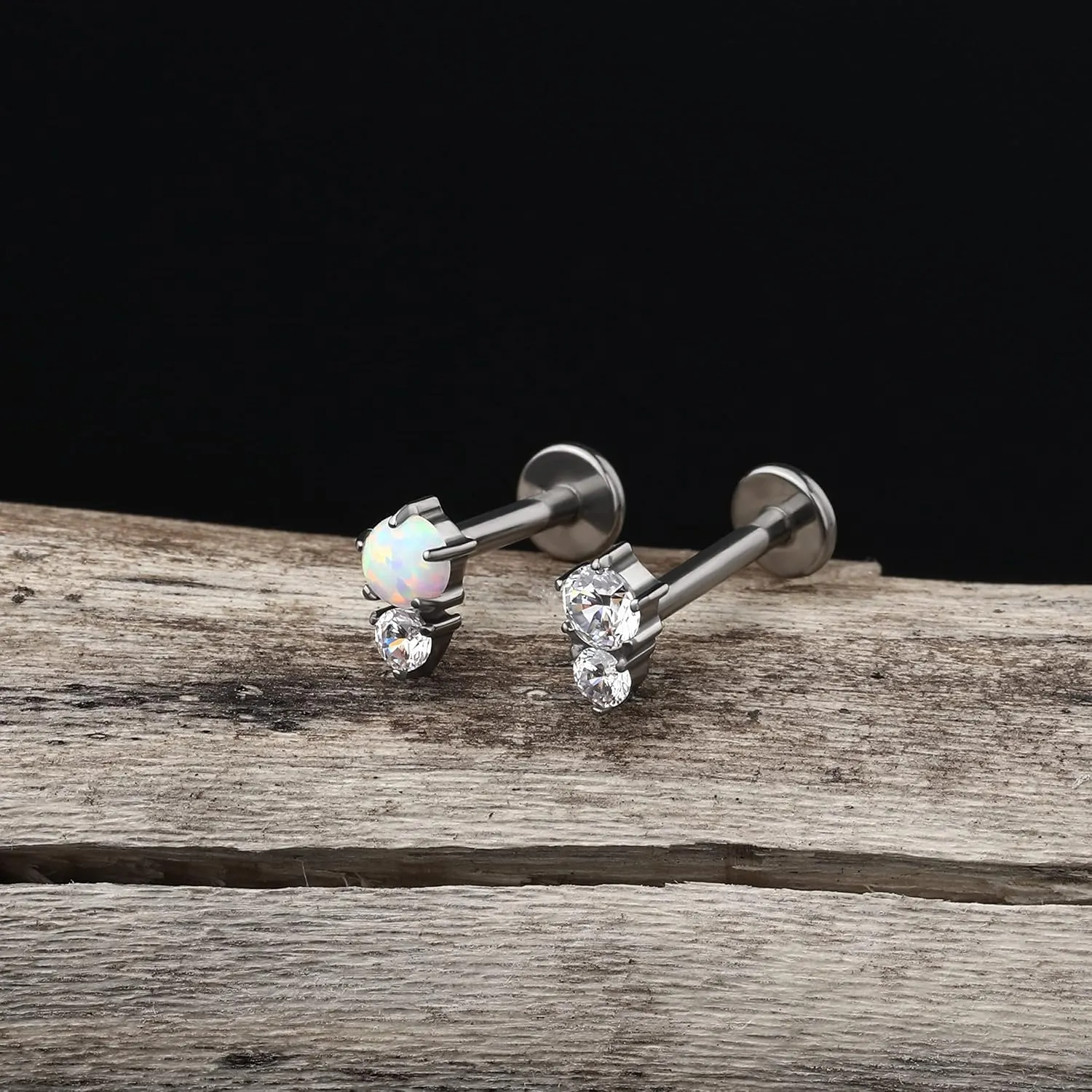 Jewseen 16g Titanium Cartilage Earrings Studs Opal Flat Back Cartilage Piercing CZ Lip Ring Conch Medusa Piercing Jewelry Piercing Jewelry Helix Tragus Piercing Nose Rings Studs