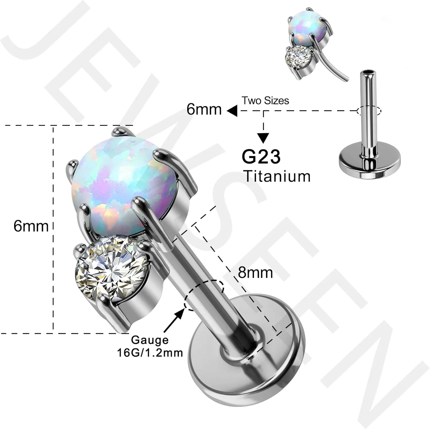 Jewseen 16g Titanium Cartilage Earrings Studs Opal Flat Back Cartilage Piercing CZ Lip Ring Conch Medusa Piercing Jewelry Piercing Jewelry Helix Tragus Piercing Nose Rings Studs