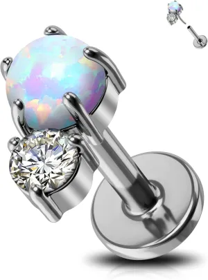 Jewseen 16g Titanium Cartilage Earrings Studs Opal Flat Back Cartilage Piercing CZ Lip Ring Conch Medusa Piercing Jewelry Piercing Jewelry Helix Tragus Piercing Nose Rings Studs