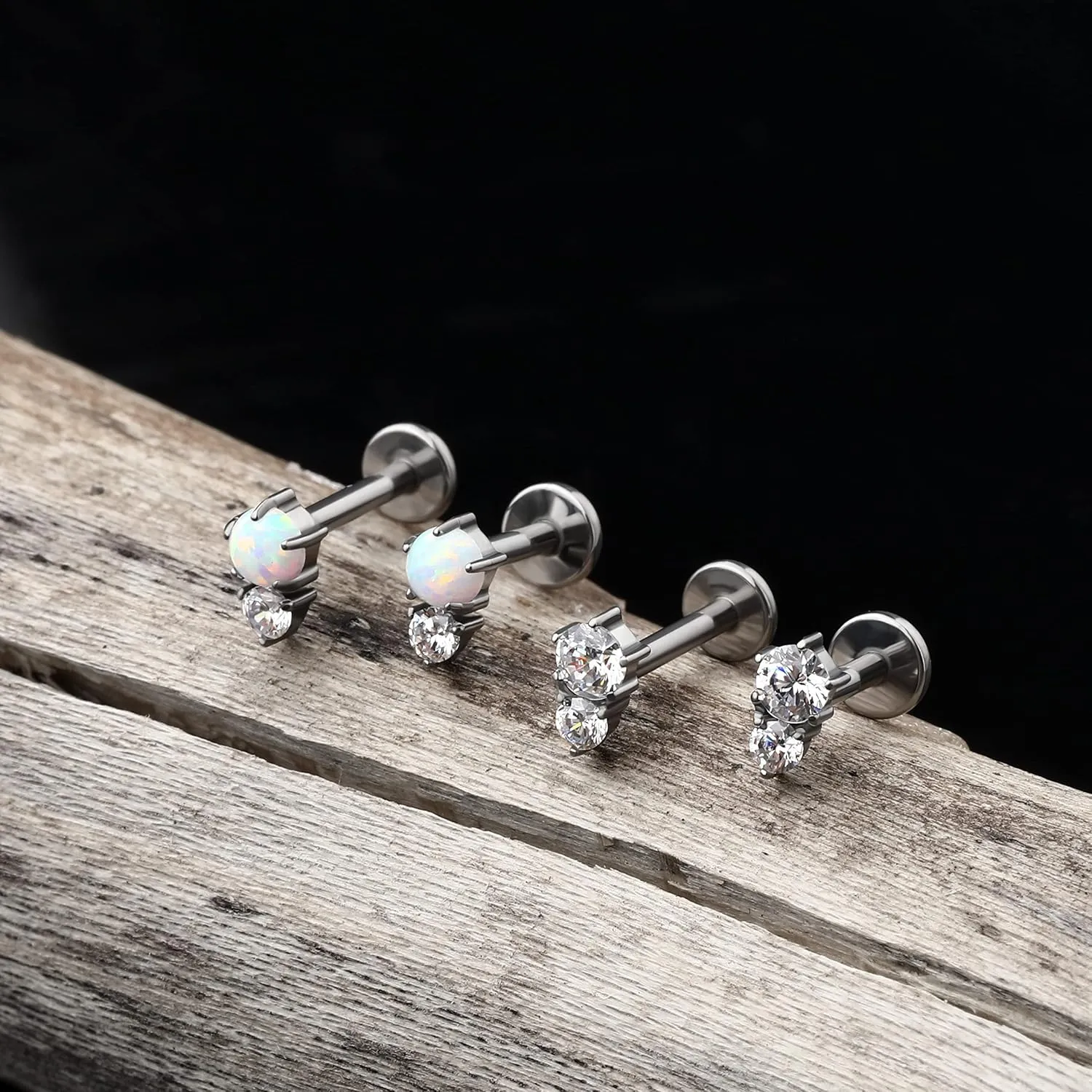 Jewseen 16g Titanium Cartilage Earrings Studs Opal Flat Back Cartilage Piercing CZ Lip Ring Conch Medusa Piercing Jewelry Piercing Jewelry Helix Tragus Piercing Nose Rings Studs