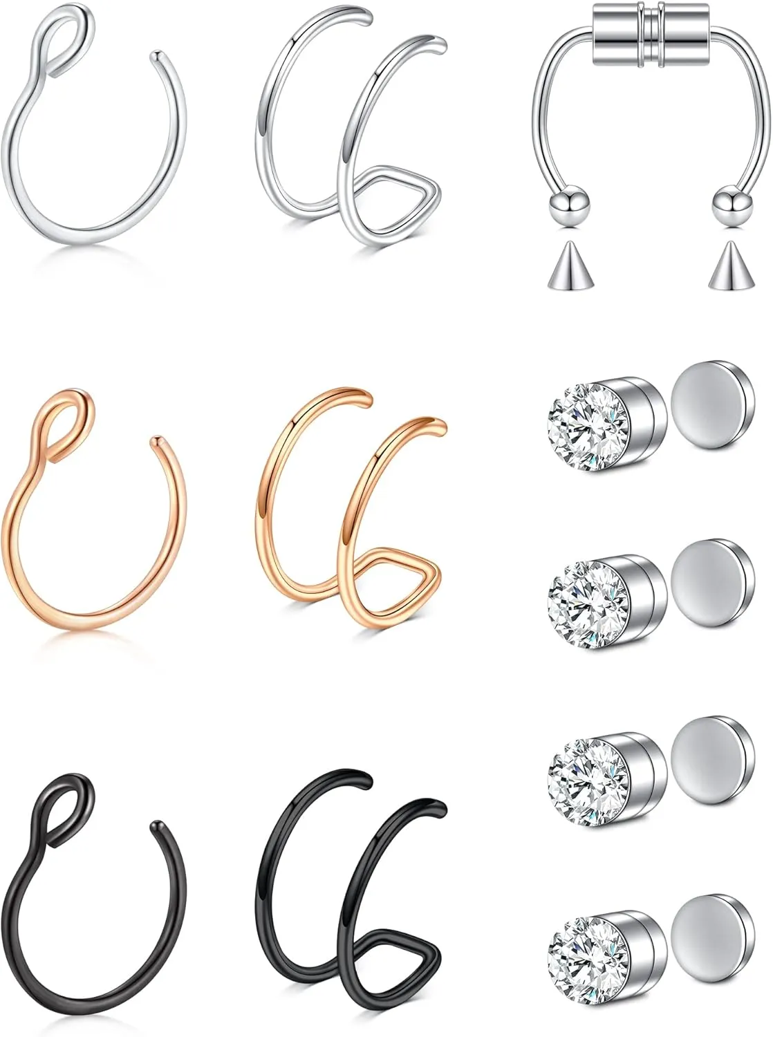 JFORYOU Fake Nose Ring Fake Septum Fake Nose Ring Hoop Fake Nose Rings for Women Faux Nose Piercing Spring Clip on No Pierced Non Piercing Faux Body Piercing Jewelry for Women Men