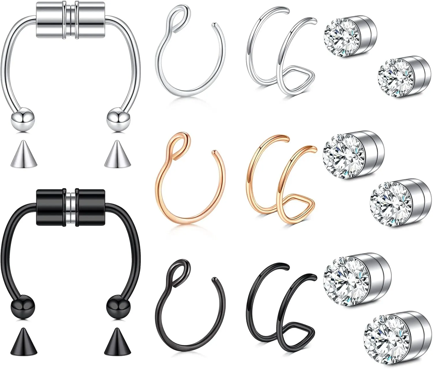 JFORYOU Fake Nose Ring Fake Septum Fake Nose Ring Hoop Fake Nose Rings for Women Faux Nose Piercing Spring Clip on No Pierced Non Piercing Faux Body Piercing Jewelry for Women Men