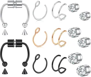 JFORYOU Fake Nose Ring Fake Septum Fake Nose Ring Hoop Fake Nose Rings for Women Faux Nose Piercing Spring Clip on No Pierced Non Piercing Faux Body Piercing Jewelry for Women Men