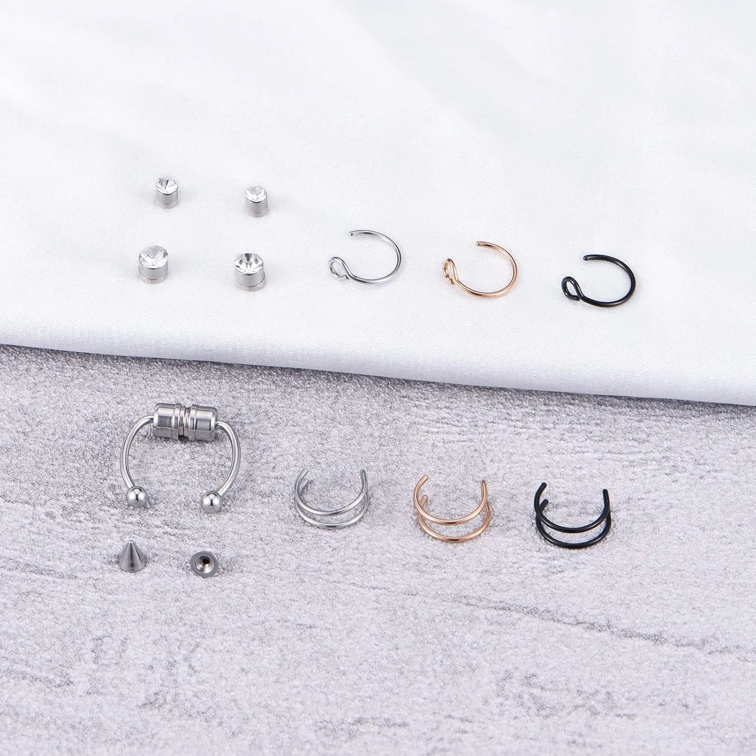 JFORYOU Fake Nose Ring Fake Septum Fake Nose Ring Hoop Fake Nose Rings for Women Faux Nose Piercing Spring Clip on No Pierced Non Piercing Faux Body Piercing Jewelry for Women Men