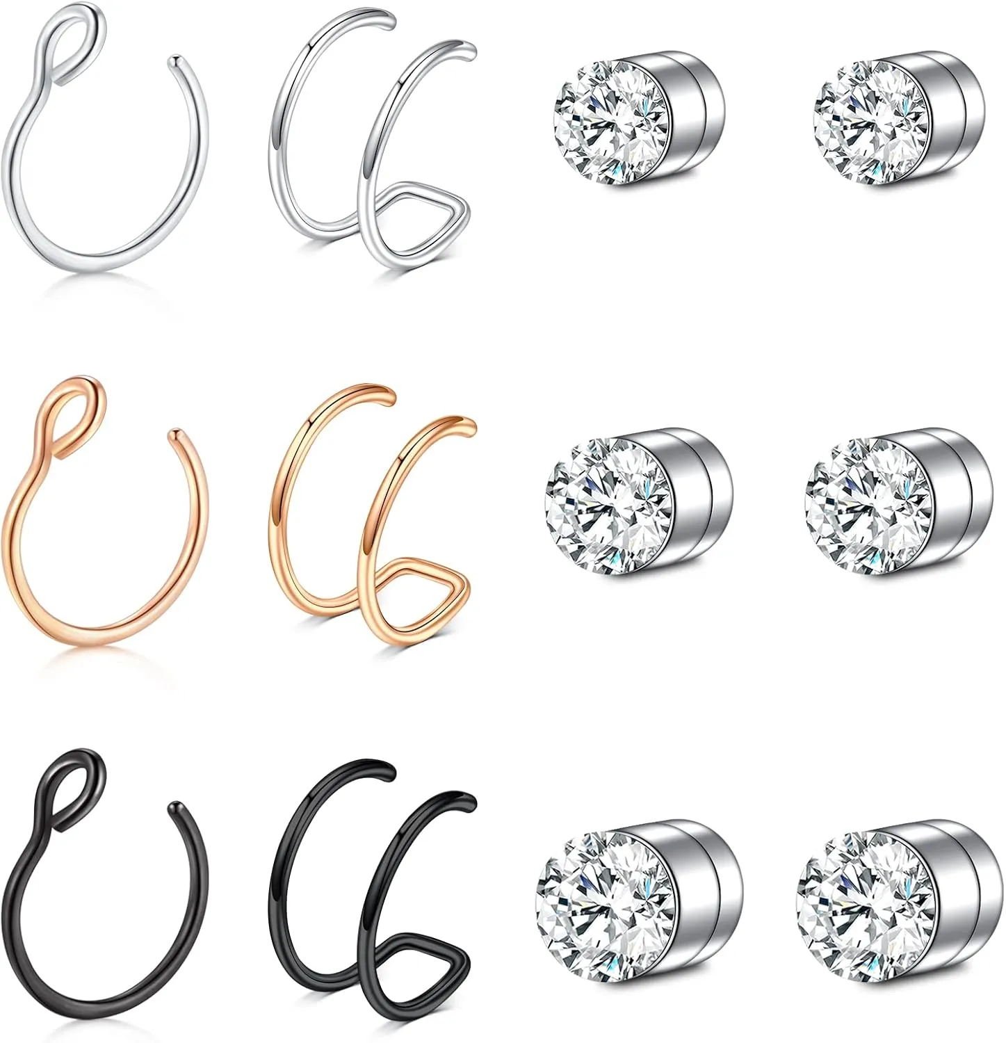 JFORYOU Fake Nose Ring Fake Septum Fake Nose Ring Hoop Fake Nose Rings for Women Faux Nose Piercing Spring Clip on No Pierced Non Piercing Faux Body Piercing Jewelry for Women Men